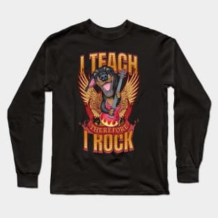 Funny cute Teacher rocks Doxie rocks  weiner dog Rock in school Long Sleeve T-Shirt